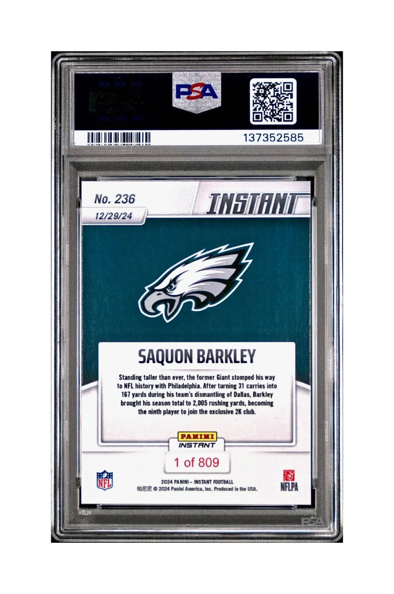 Saquon Barkley 2024 Panini Milestone NFL #236 Eagles 1 of 809 PSA 10 Gem Mint