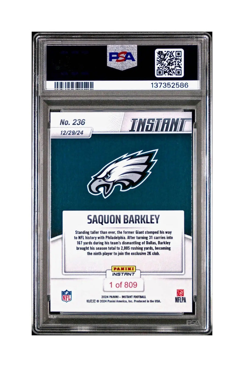 Saquon Barkley 2024 Panini Milestone NFL #236 Eagles 1 of 809 PSA 10 Gem Mint - Football Card Single