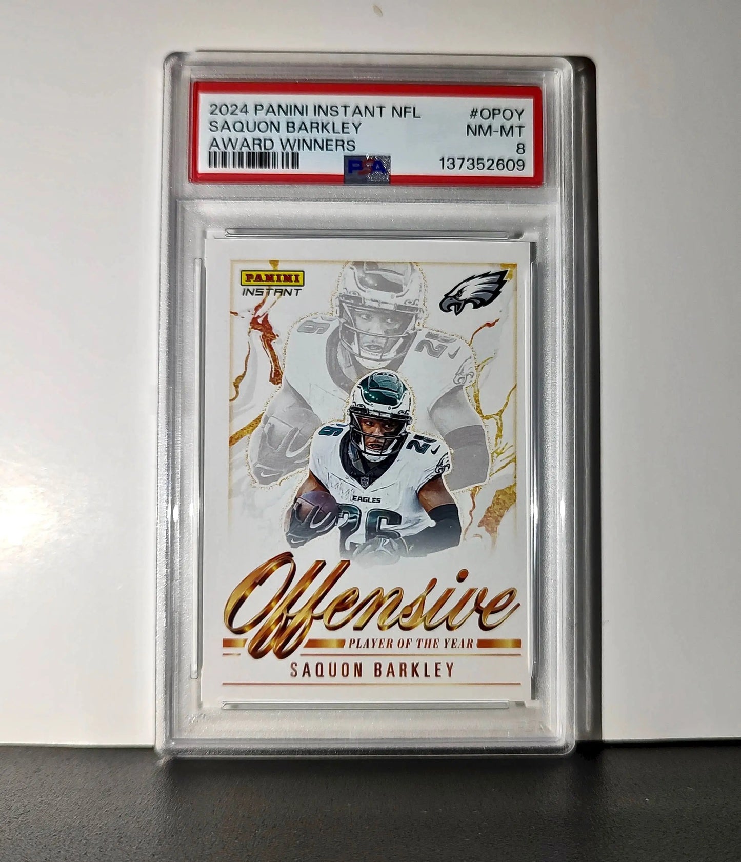 Saquon Barkley 2024 Panini NFL Offensive Player of the Year Eagles PSA 8 NM-MT