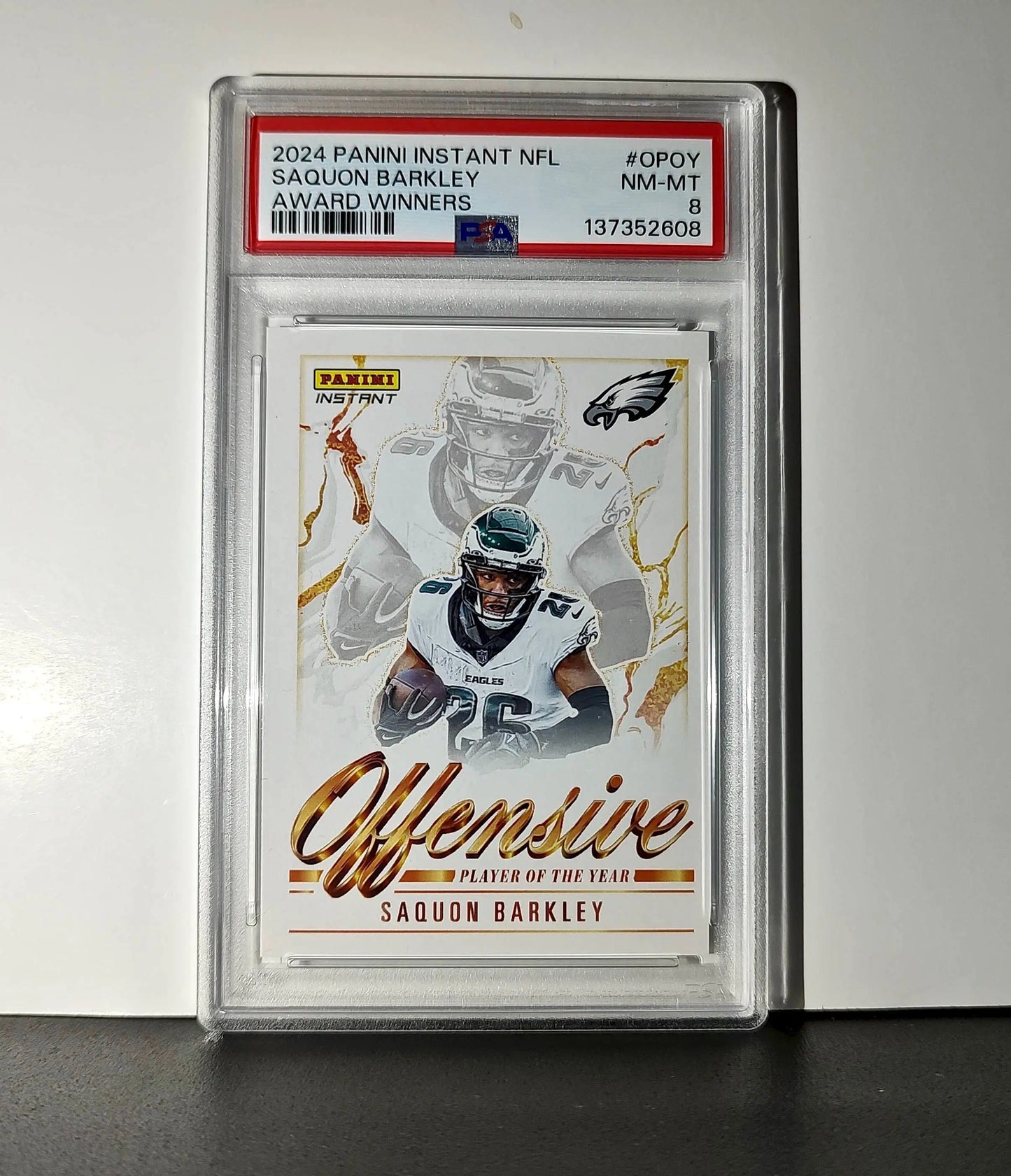 Saquon Barkley 2024 Panini NFL Offensive Player of the Year Eagles PSA 8 NM-MT