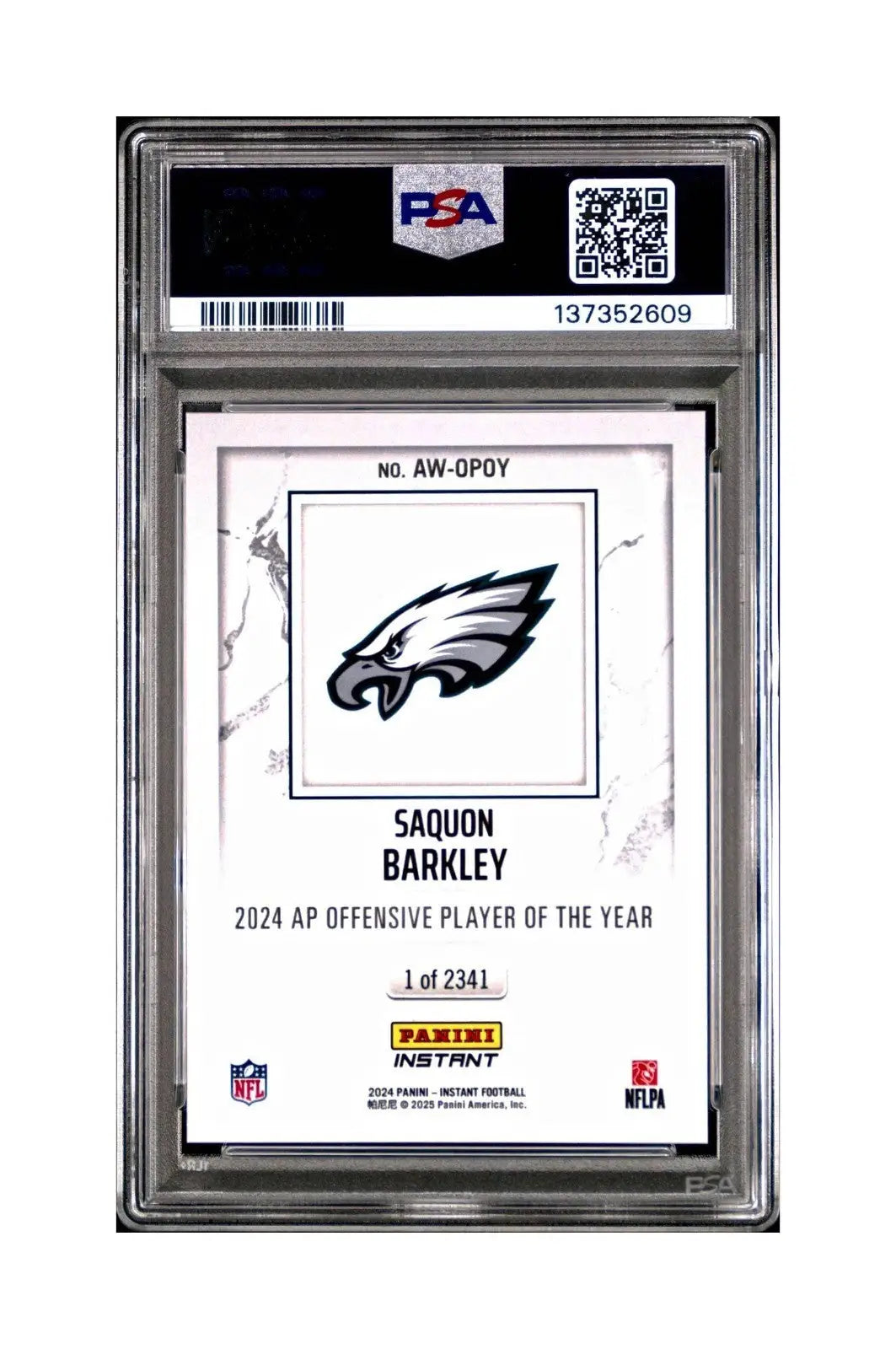 Saquon Barkley 2024 Panini NFL Offensive Player of the Year Eagles PSA 8 NM-MT