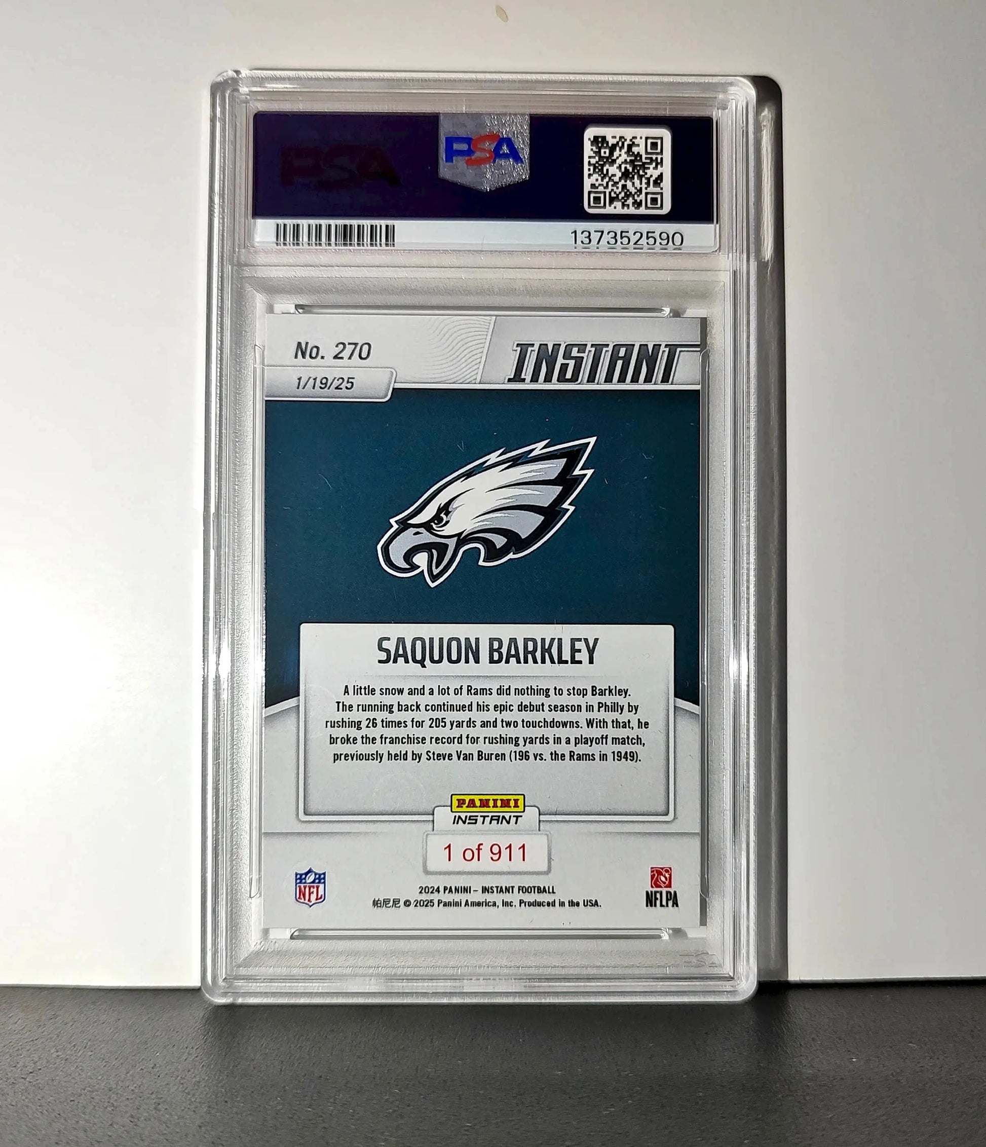 Saquon Barkley 2024 Panini Record Breaker NFL #270 Philadelphia Eagles PSA 10 - Football Card Single