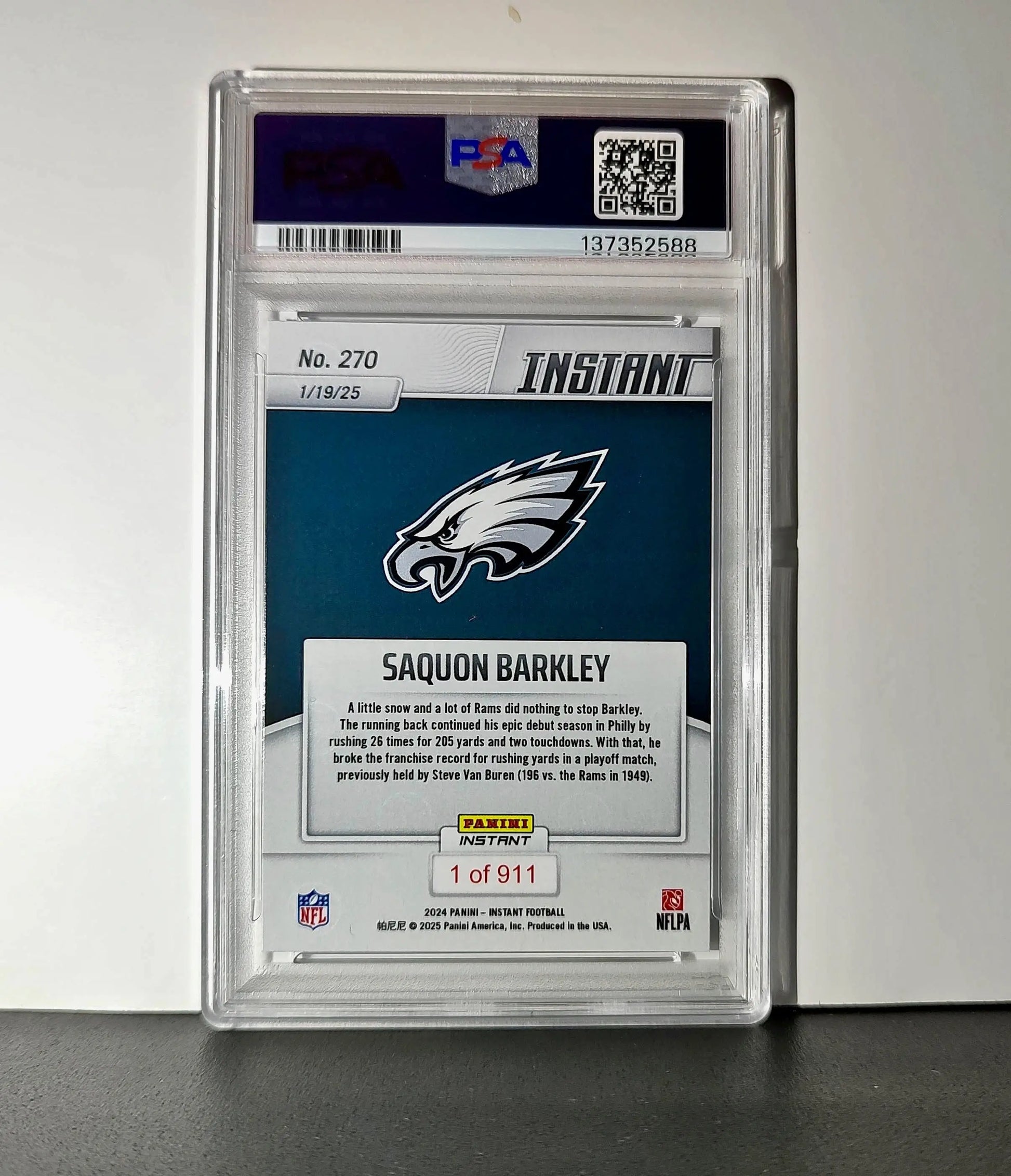 Saquon Barkley 2024 Panini Record Breaker NFL #270 Philadelphia Eagles PSA 10 - Football Card Single