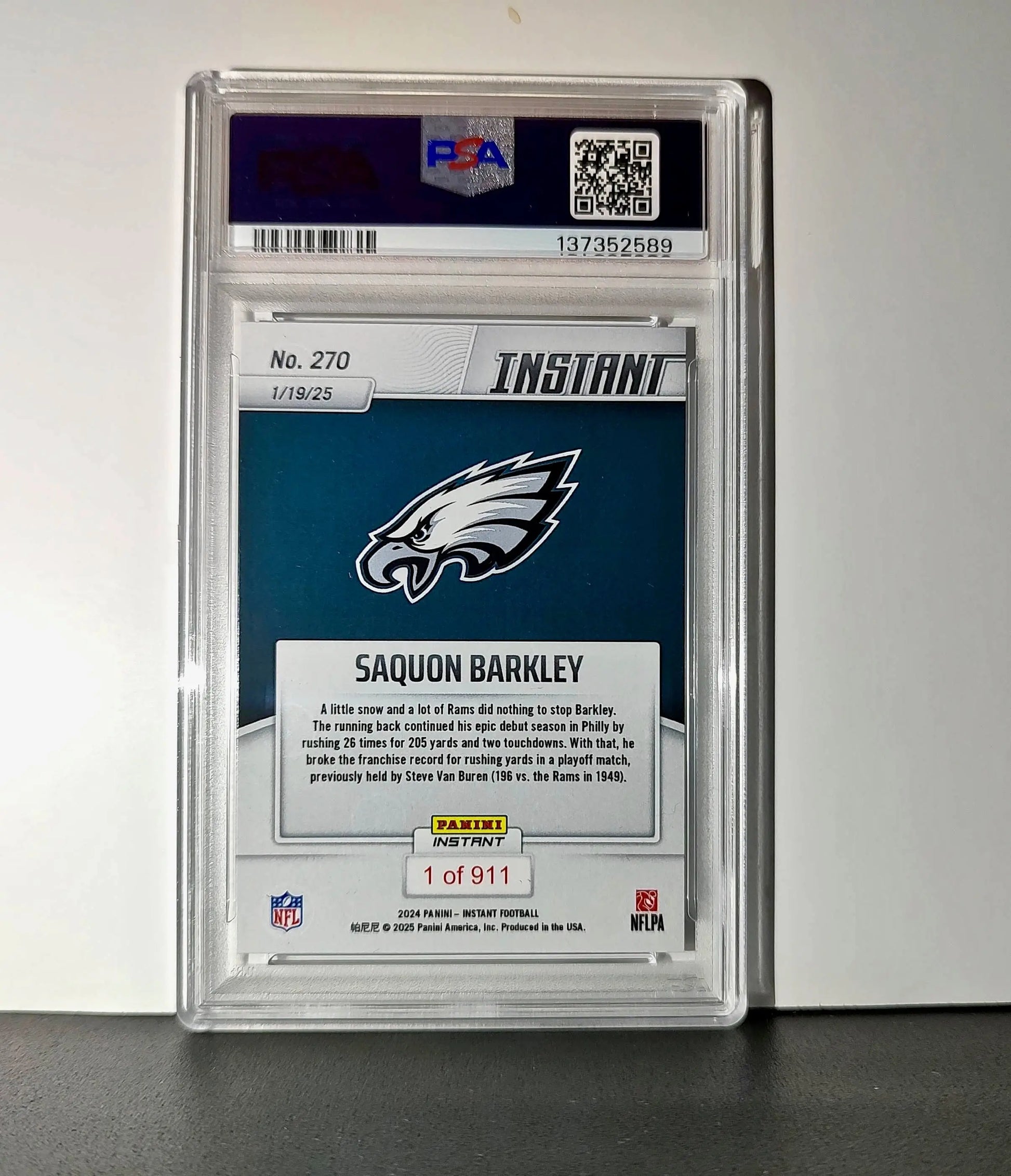 Saquon Barkley 2024 Panini Record Breaker NFL #270 Philadelphia Eagles PSA 10 - Football Card Single