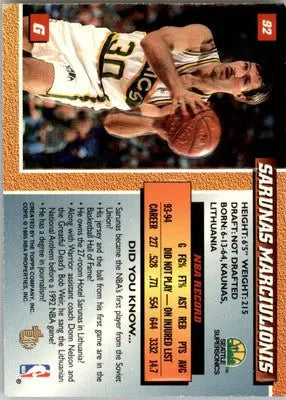 Sarunas Marciulionis - 1994-95 Topps Embossed - #92 - Basketball - Basketball Card Single