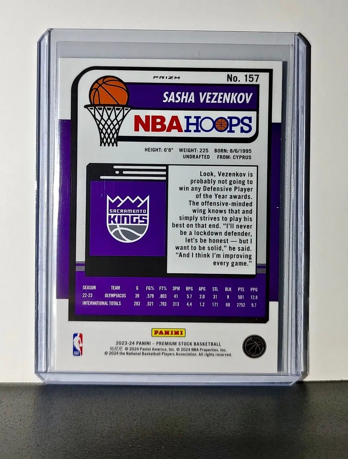 Sasha Vezenkov 2023-24 Panini Premium NBA Hoops #157 Rookie Prizm Refractor Card - Basketball Card Single