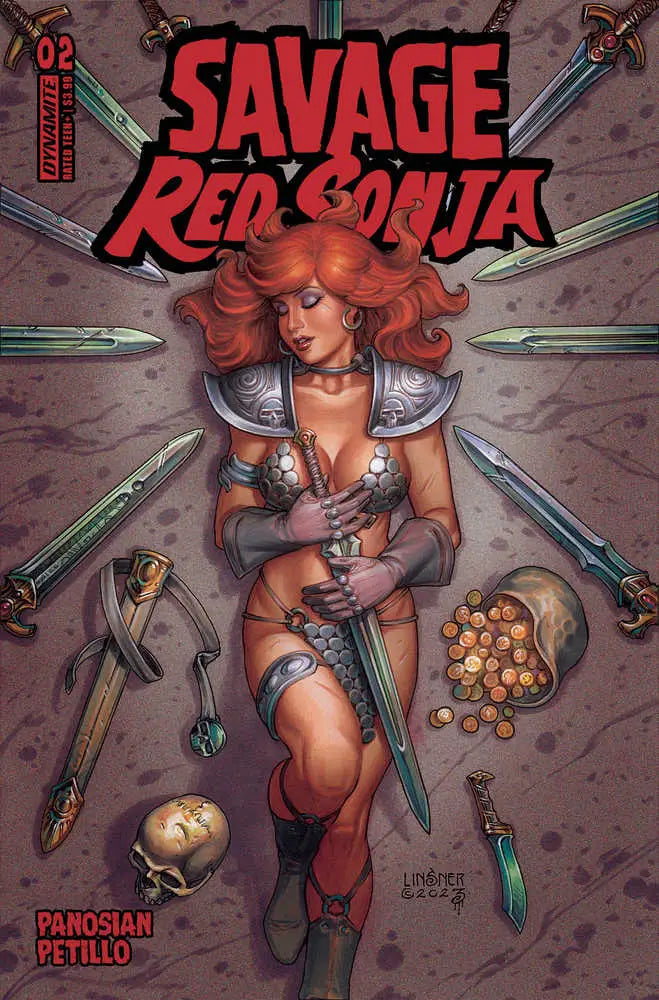 Savage Red Sonja #2 Cover C Linsner features a warrior with treasure and weapons