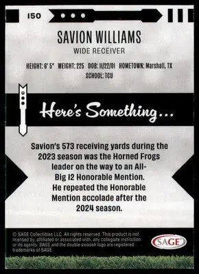 Savion Williams 2025 SAGE HIT Blue #150 TCU Horned Frogs - Football Card Single