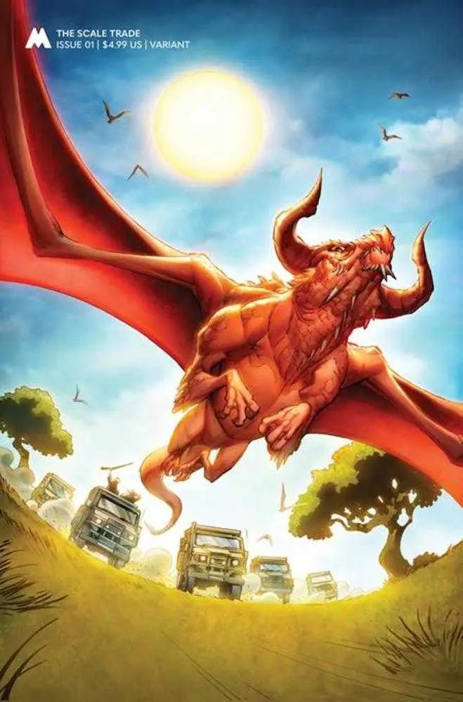 Red dragon soaring with wings spread in Max Dunbar trading card variant art
