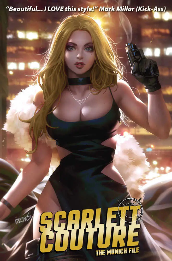 Scarlett Couture The Munich File cover art features a stylish character in a chic black dress