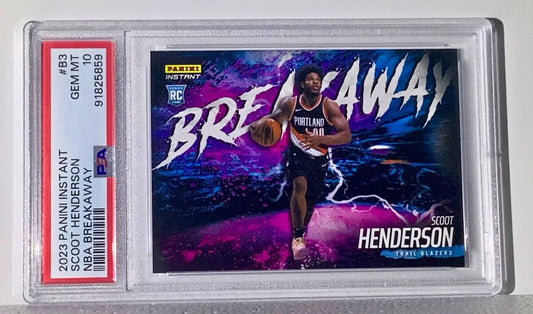 Scoot Henderson 2023-24 Panini NBA Breakaway #3 Rookie Card 1 of 4085 PSA 10 GEM - Basketball Card Single