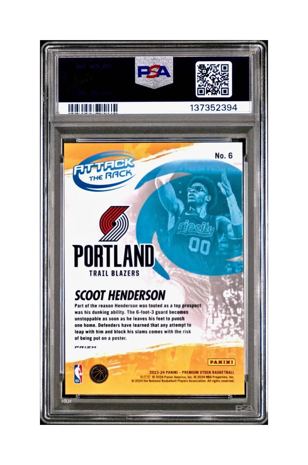 Scoot Henderson 2023 Panini Hoops Premium Attack the Rack #6 Disco Prizm PSA 10 - Basketball Card Single