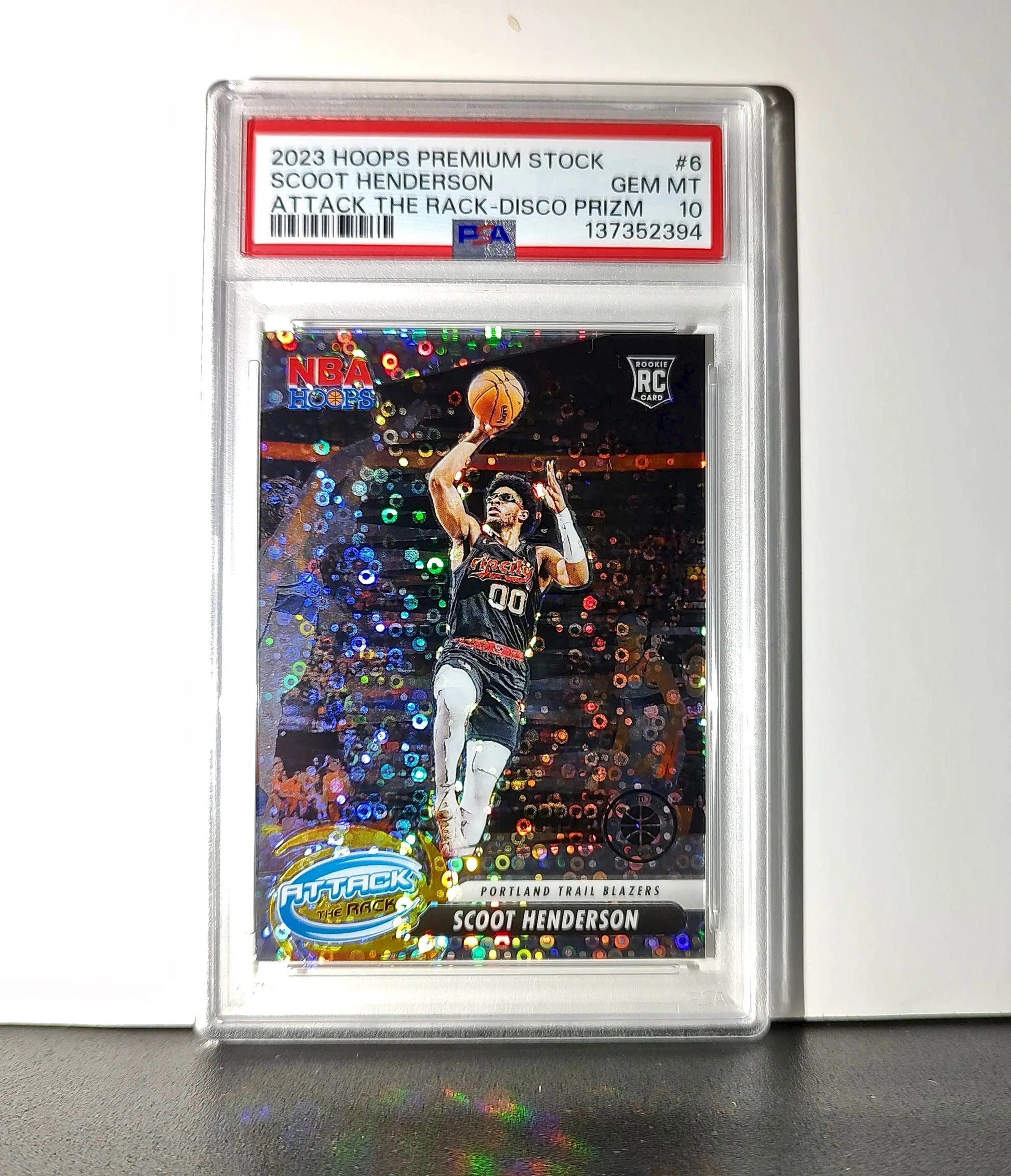 Scoot Henderson 2023 Panini Hoops Premium Attack the Rack #6 Disco Prizm PSA 10 - Basketball Card Single