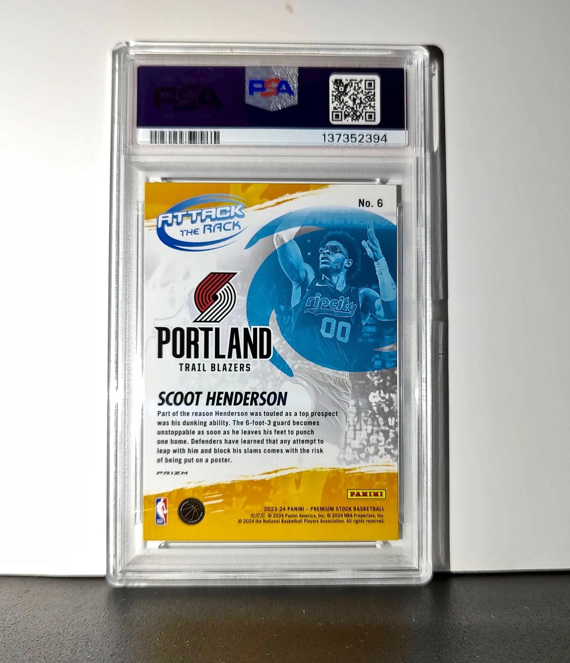 Scoot Henderson 2023 Panini Hoops Premium Attack the Rack #6 Disco Prizm PSA 10 - Basketball Card Single