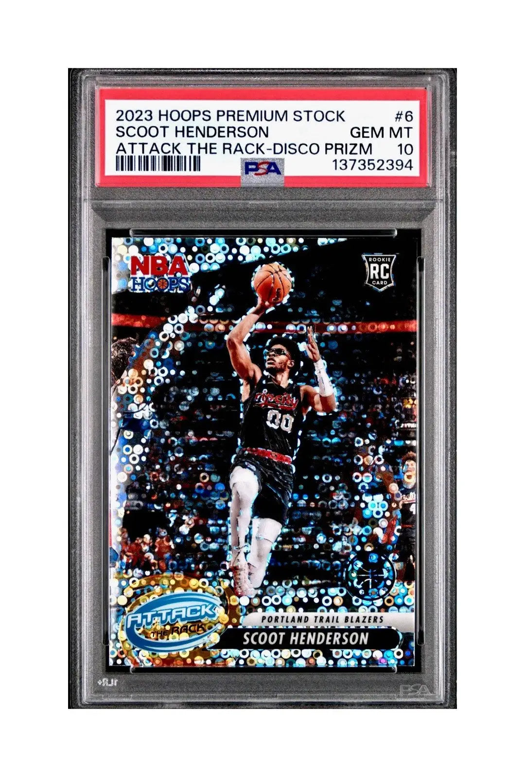 Scoot Henderson 2023 Panini Hoops Premium Attack the Rack #6 Disco Prizm PSA 10 - Basketball Card Single