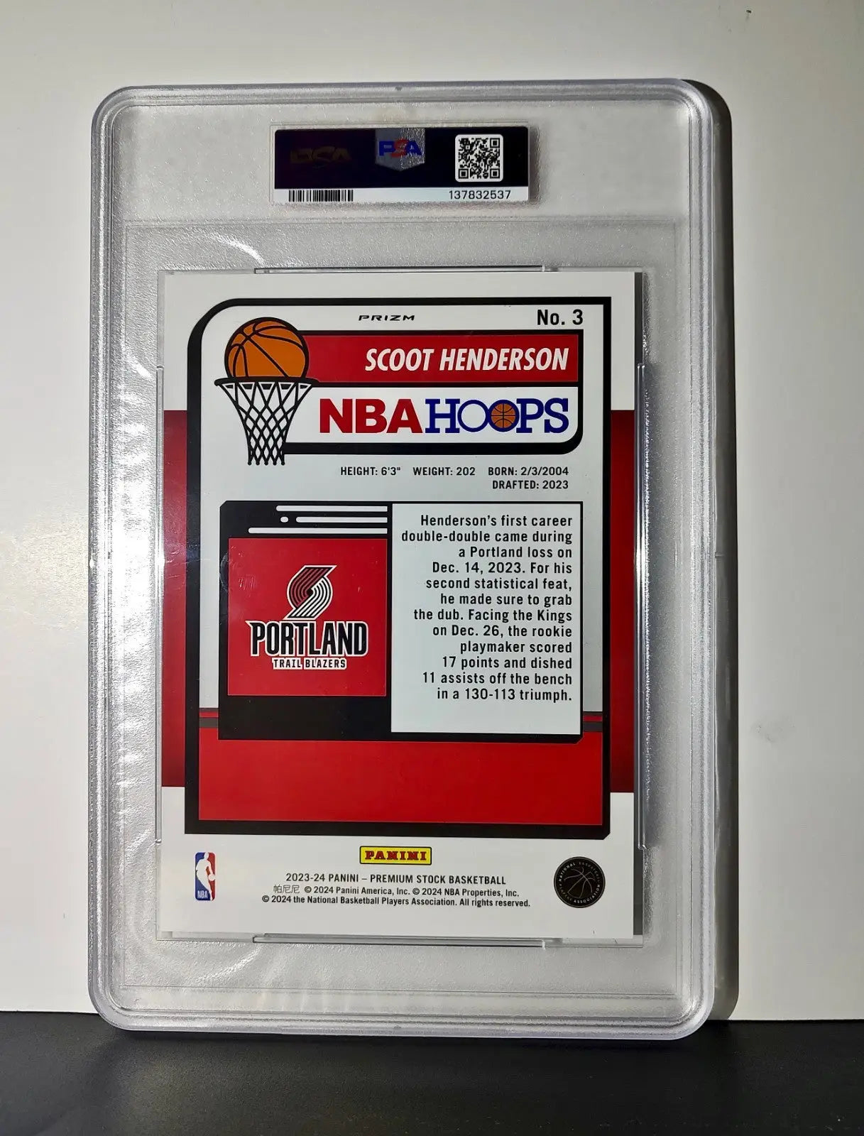 Scoot Henderson 2023 Panini Premium Stock NBA Hoops #3 Jumbo Refractor PSA 9