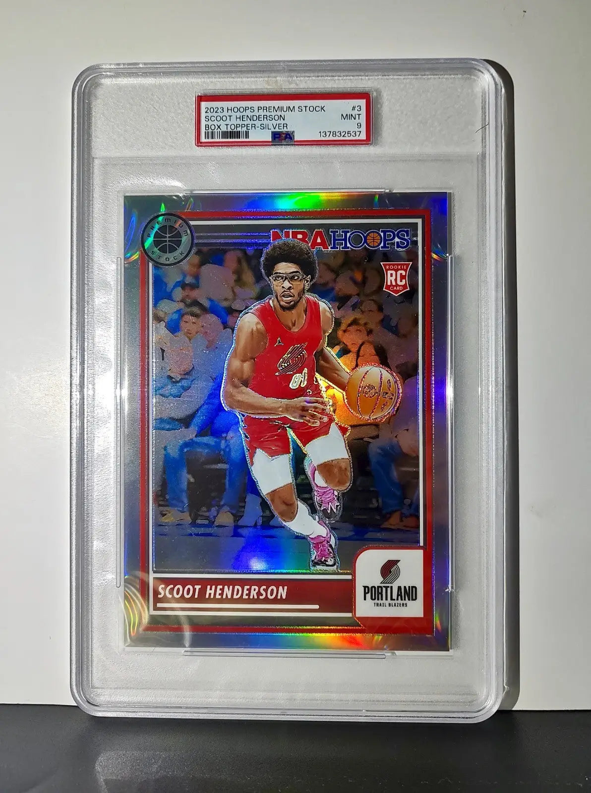 Scoot Henderson 2023 Panini Premium Stock NBA Hoops #3 Jumbo Refractor PSA 9