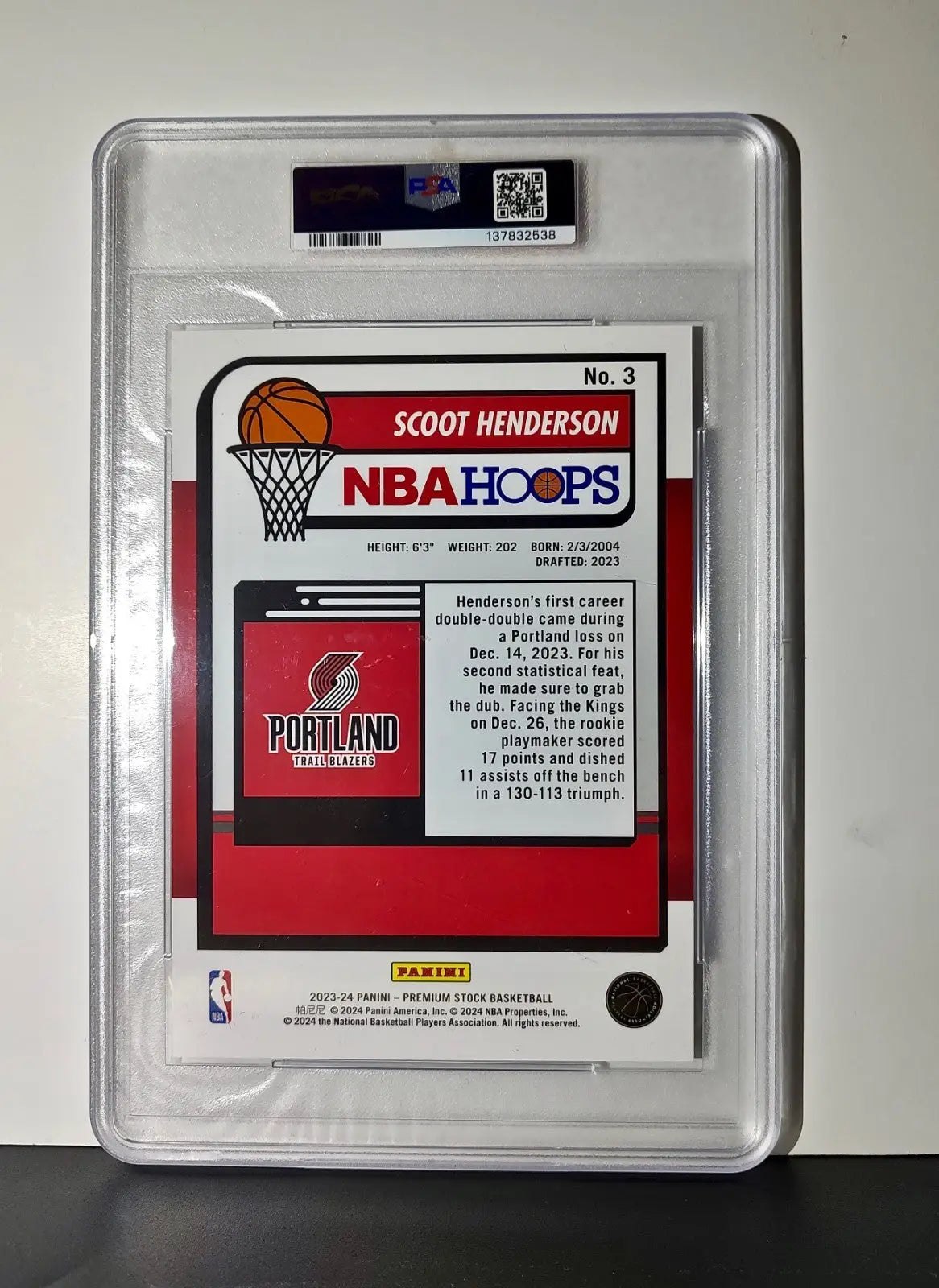 Scoot Henderson 2023 Panini Premium Stock NBA Hoops #3 Jumbo PSA 9 Mint - Basketball Card Single