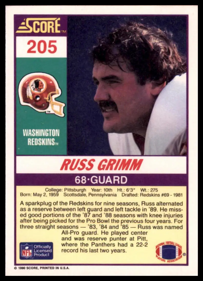 Score Russ Grimm 205 Washington Redskins LP - Football Card Single