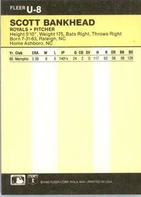 Scott Bankhead - 1986 Fleer Update - #U-8 - Baseball - Baseball Card Single