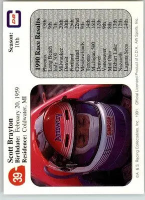 Scott Brayton - 1991 All World - #39 - Racing - Racing Card Single