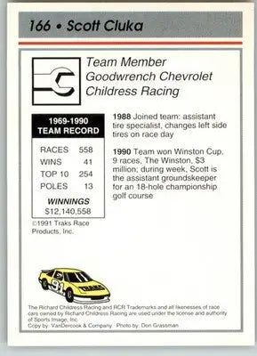 Scott Cluka - 1991 Traks - #166 - RC Racing - Racing Card Single