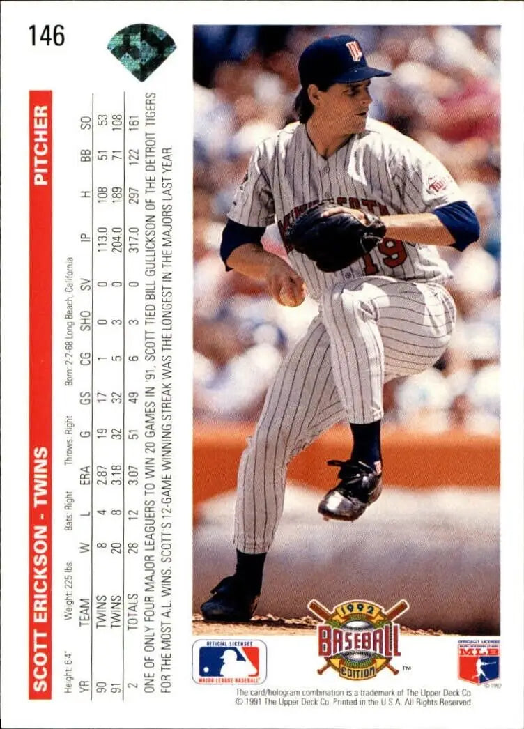 Scott Erickson 1992 Upper Deck MLB #146 Baseball Card Minnesota Twins - Baseball Card Single