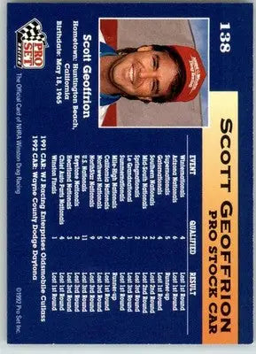 Scott Geoffrion - 1992 Pro Set NHRA - #138 - Racing - Racing Card Single