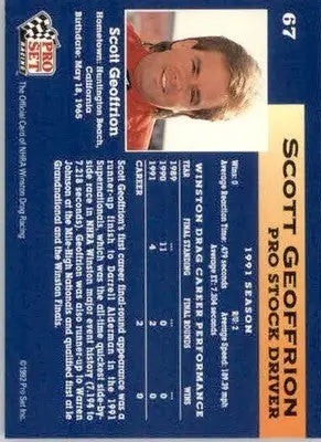 Scott Geoffrion - 1992 Pro Set NHRA - #67 - Racing - Racing Card Single