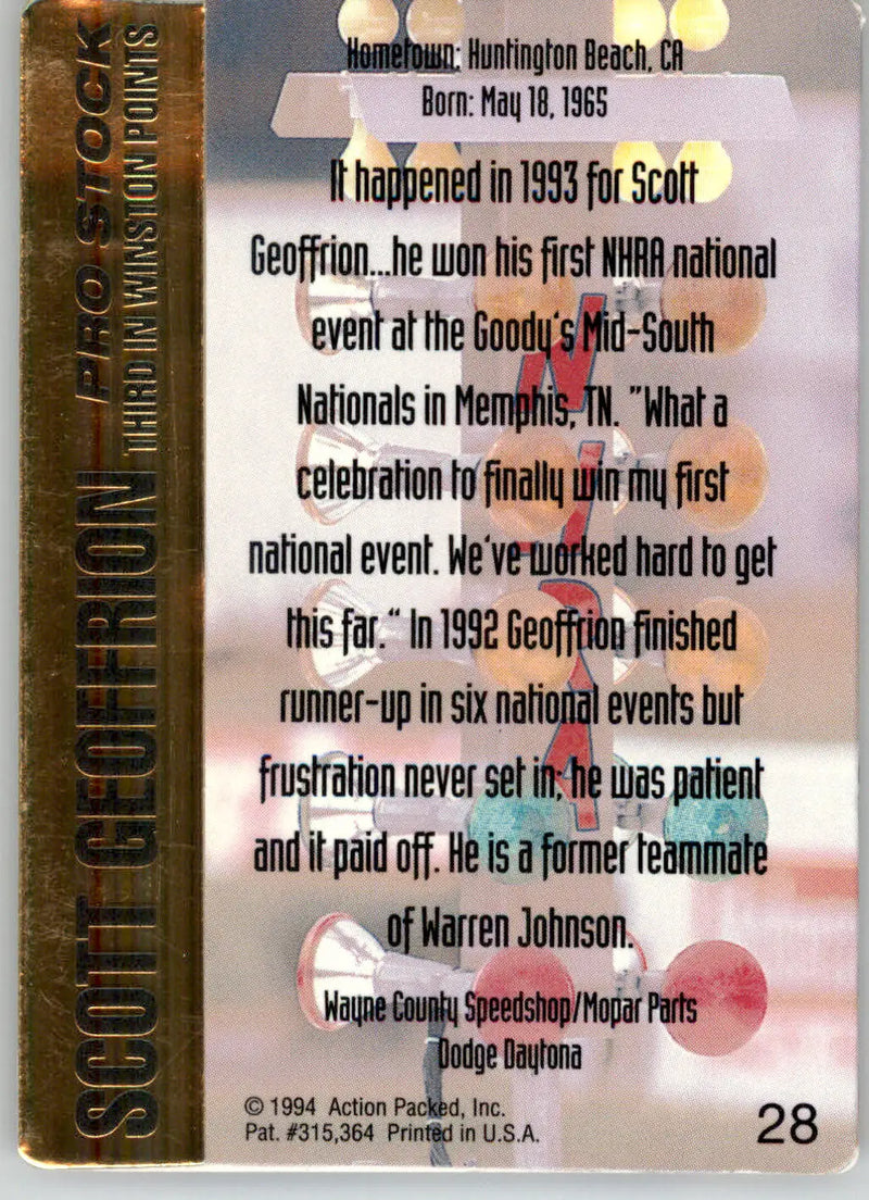 Scott Geoffrion - 1994 Action Packed NHRA - #28 - Racing