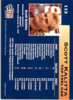 Scott Kalitta - 1992 Pro Set NHRA - #113 - Racing - Racing Card Single