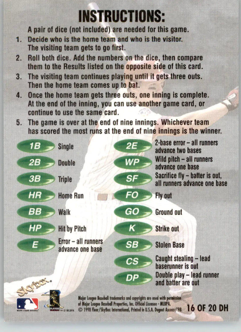 Scott Rolen - 1998 SkyBox Dugout Axcess - #16DH - Double Header Baseball - Baseball Card Single