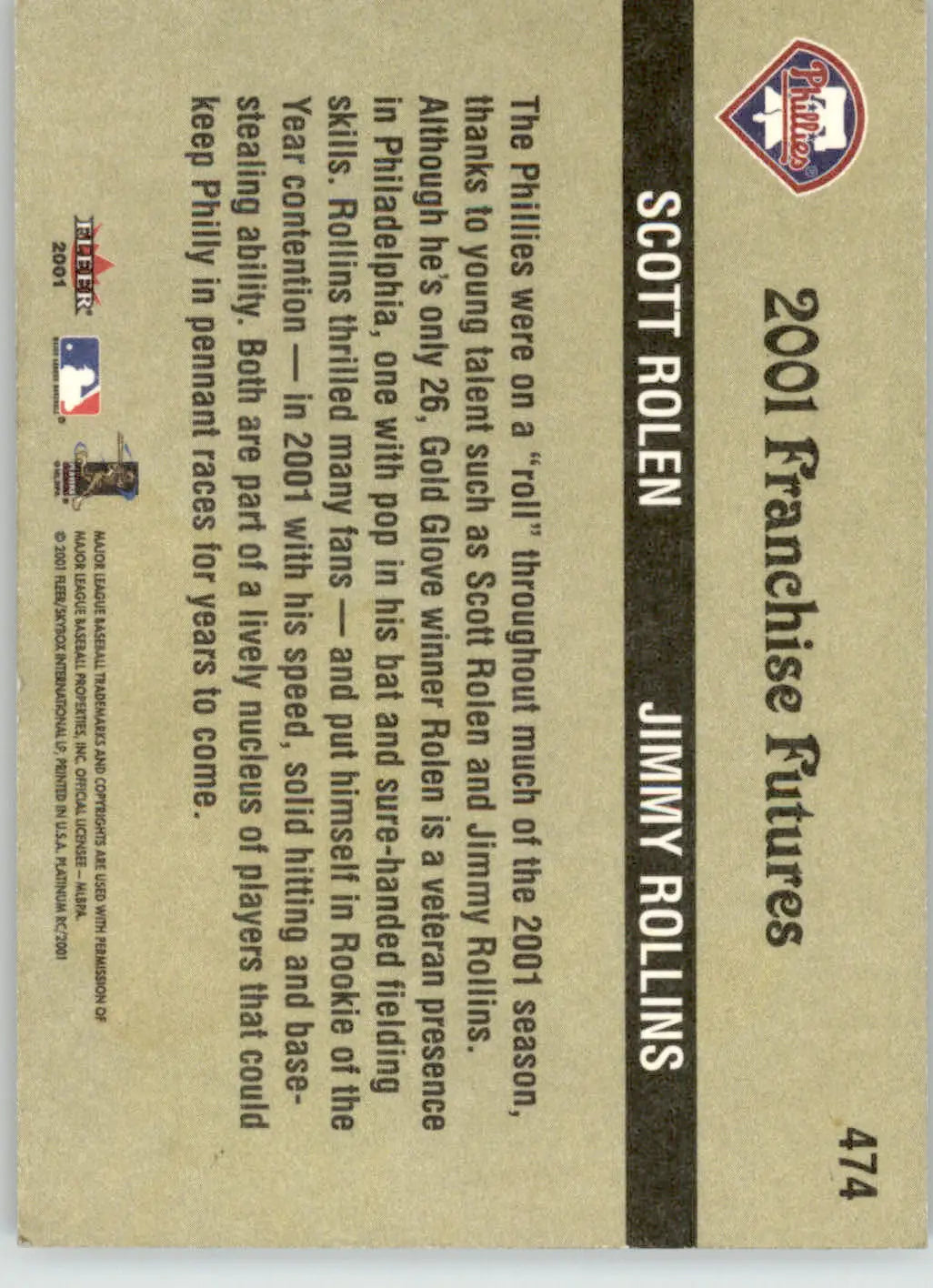 Scott Rolen / Jimmy Rollins - 2001 Fleer Platinum - #474 - Baseball - Baseball Card Single
