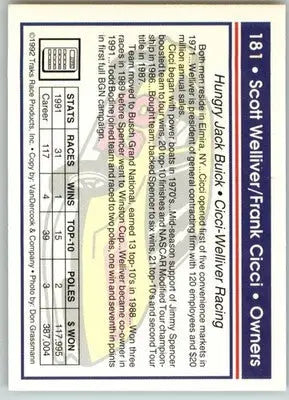 Scott Welliver / Frank Cicci - 1992 Traks - #181 - Racing - Racing Card Single