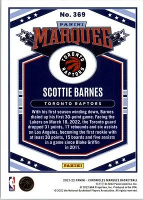Scottie Barnes - 2021-22 Panini Chronicles - #369 - RC Basketball - Basketball Card Single