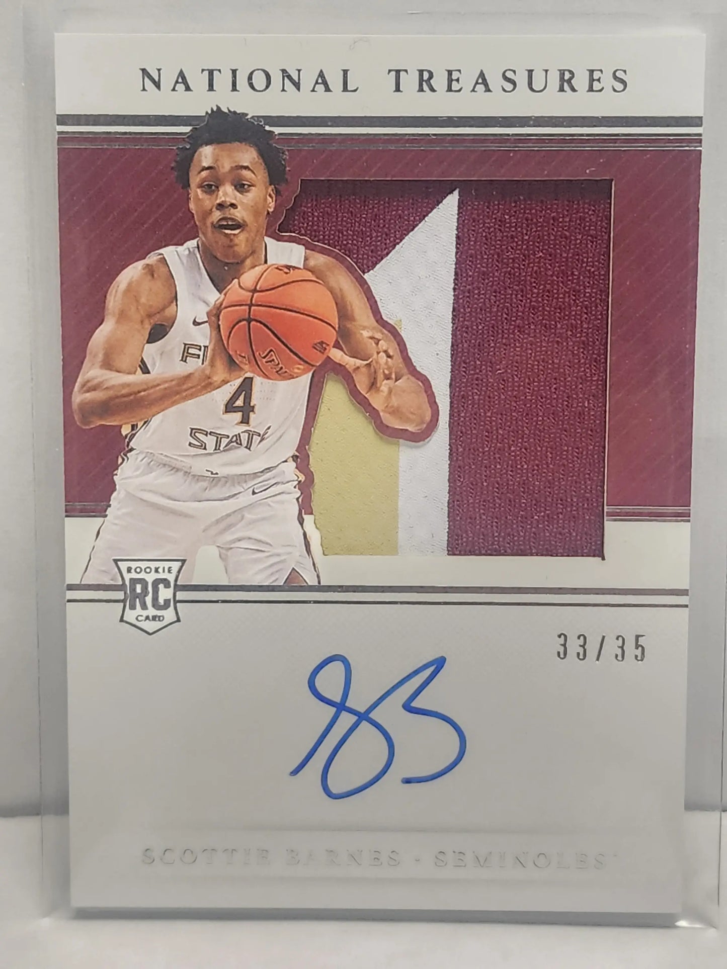 Scottie Barnes 2021 Panini National Treasures Collegiate Rookie Patch Auto #33/35 - Basketball Card Single