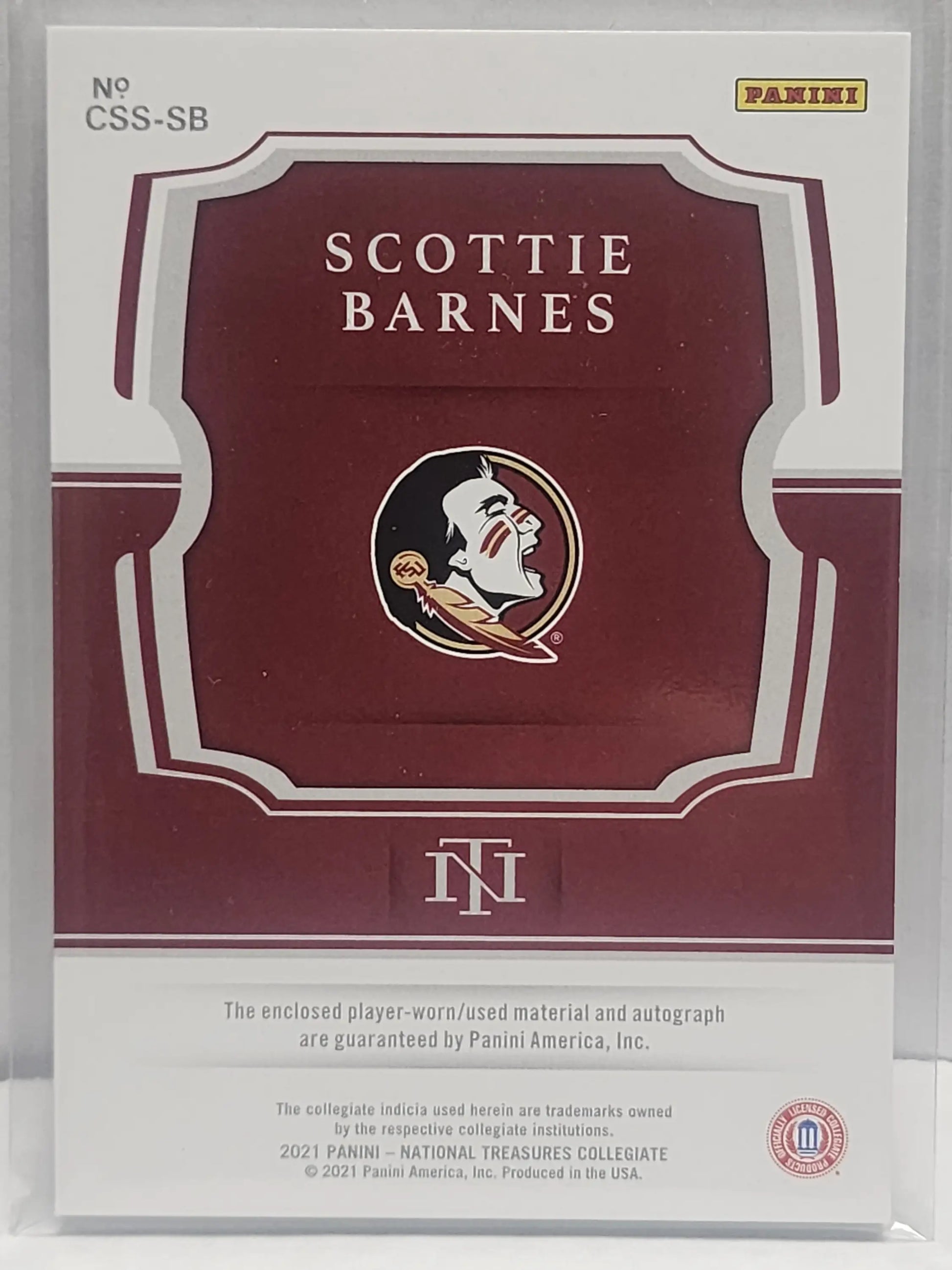 Scottie Barnes 2021 Panini National Treasures Collegiate Rookie Patch Auto #33/35 - Basketball Card Single
