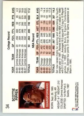 Scottie Pippen - 1991-92 Hoops - #34 - Basketball - Basketball Card Single