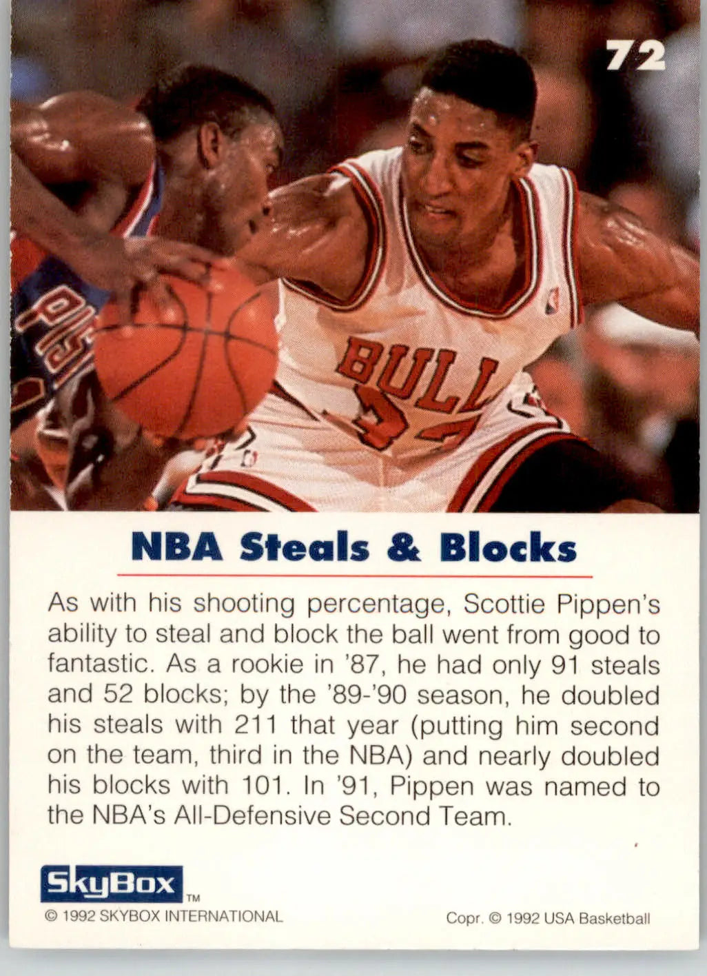 Scottie Pippen - 1992 SkyBox USA - #72 - Basketball - Basketball Card Single