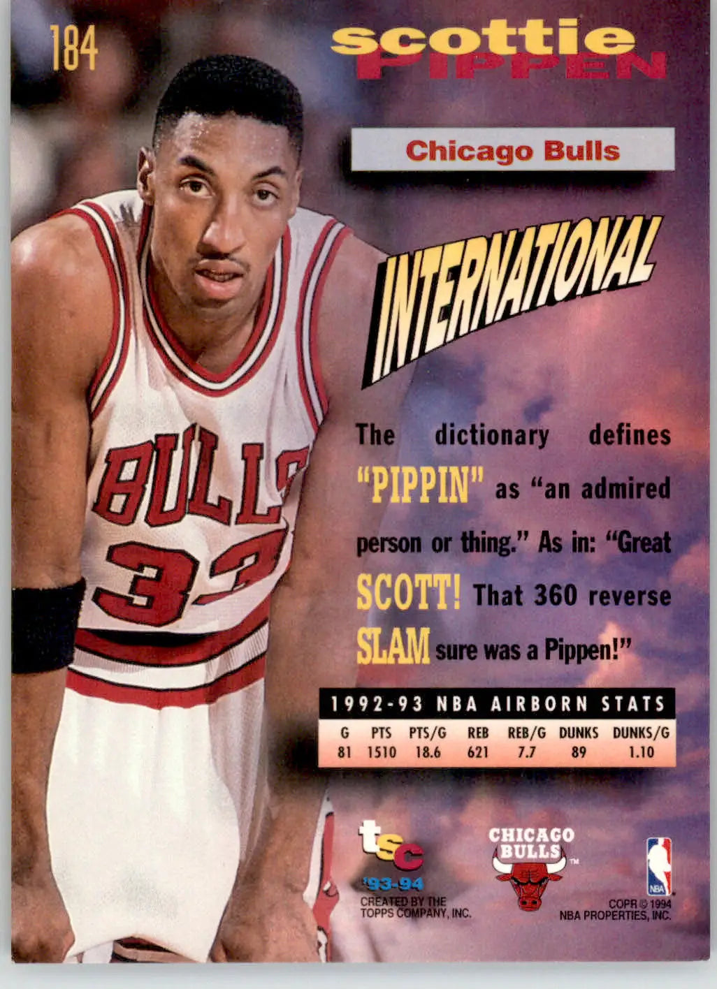 Scottie Pippen - 1993-94 Stadium Club - #184 - Basketball - Basketball Card Single
