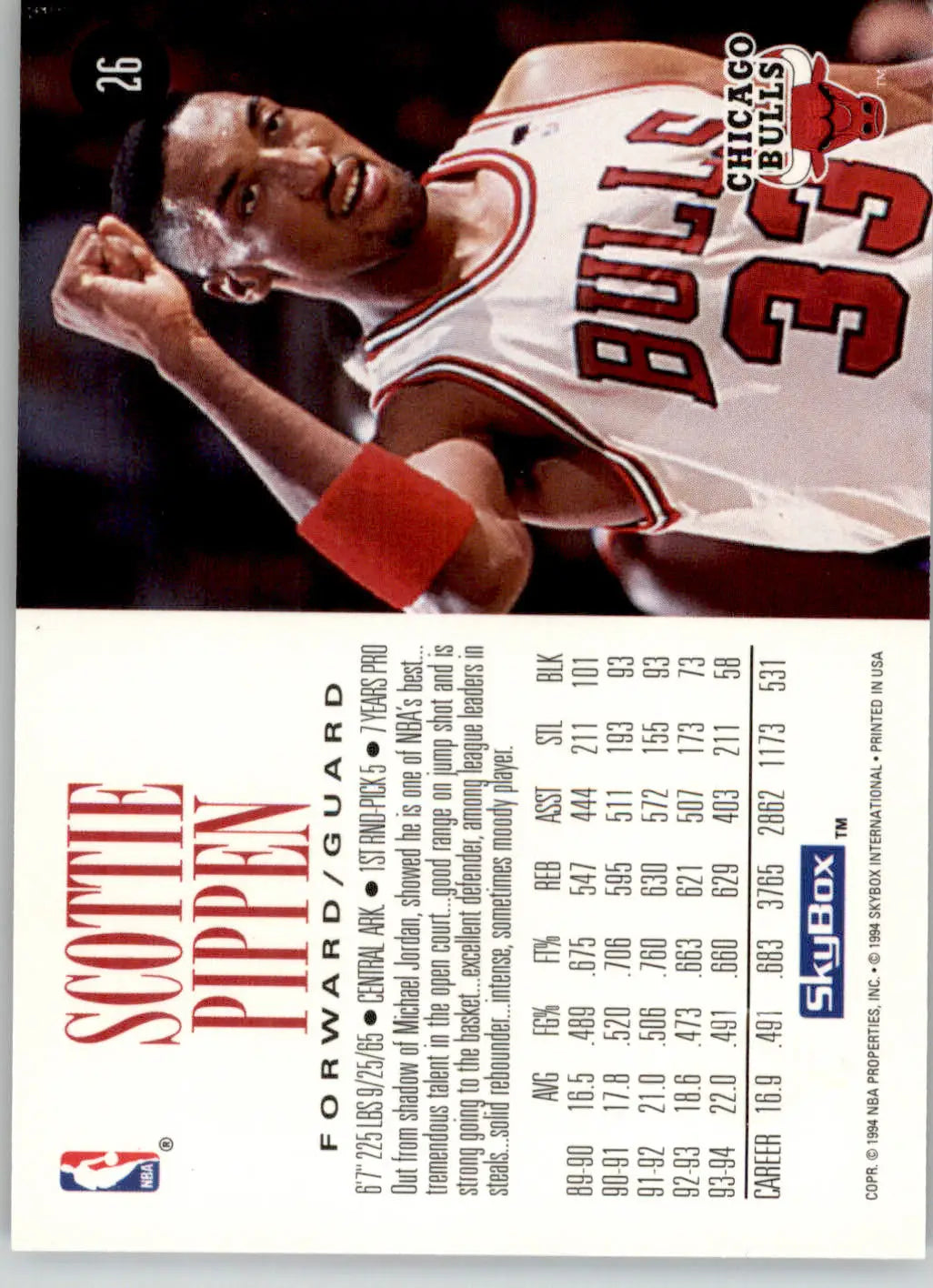 Scottie Pippen - 1994-95 SkyBox Premium - #26 - Basketball - Basketball Card Single