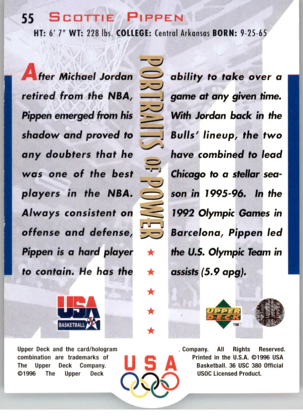 Scottie Pippen - 1996 Upper Deck USA - #55 - Basketball - Basketball Card Single