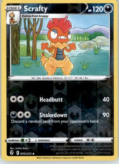 Scrafty - SWSH07: Evolving Skies - 099/203 - Reverse Holo LP - Pokémon Card Single