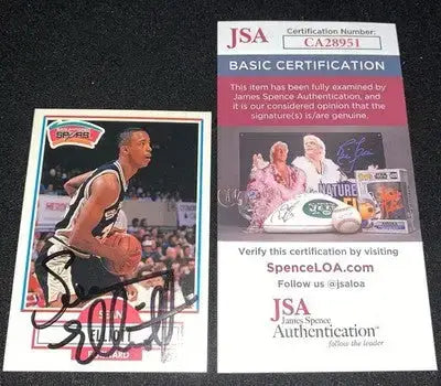 Sean Elliott RC 1990-91 Fleer #171 Rookie Card Hand Signed Auto Autograph JSA - Basketball Card Single