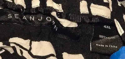 Sean John Shirt Mens 4XL Black White Abstract Grid Short Sleeve Button Front - Apparel