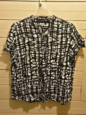 Sean John Shirt Mens 4XL Black White Abstract Grid Short Sleeve Button Front - Apparel
