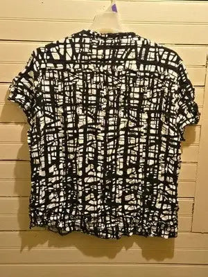 Sean John Shirt Mens 4XL Black White Abstract Grid Short Sleeve Button Front - Apparel