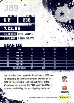 Sean Lee - 2010 Score - #389 - RC Football - Football Card Single