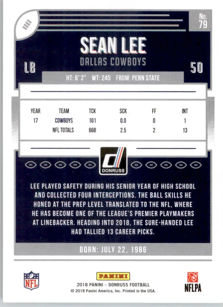 Sean Lee - 2018 Donruss - #79 - Football - Football Card Single