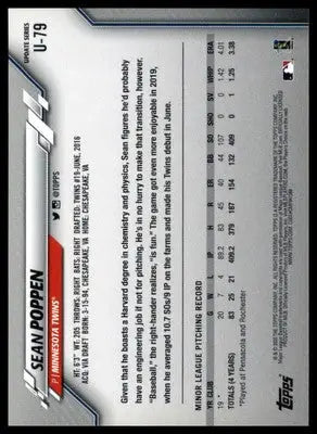 Sean Poppen Rookie 2020 Topps Update #U-79 Minnesota Twins - Baseball Card Single